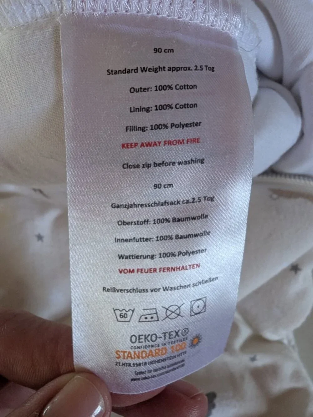 Slumbersac 2.5Tog OEKO-TEX 90cm sleep sack